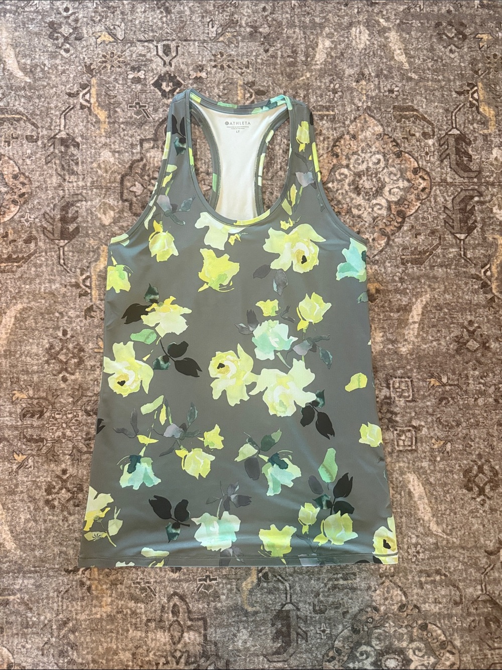 🍃 Athleta Shanti Green Floral Racerback Tank Workout Athletic Wear - Picture 10 of 12